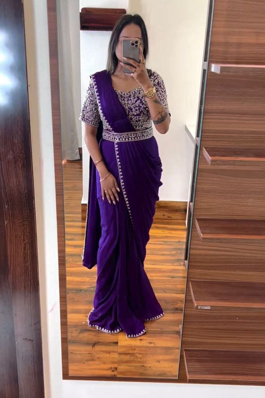 New Super Trending Embroidery work saree with Embroidery Blouse* - Vastra Gehna