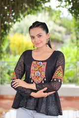 Georgette Schiffli work with  Kutchi Gamthi Patch Work
