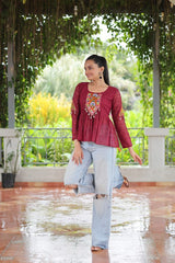 Georgette Schiffli work with  Kutchi Gamthi Patch Work