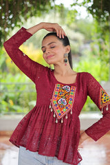 Georgette Schiffli work with  Kutchi Gamthi Patch Work