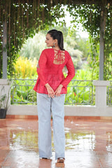 Georgette Schiffli work with  Kutchi Gamthi Patch Work