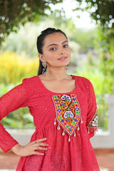 Georgette Schiffli work with  Kutchi Gamthi Patch Work