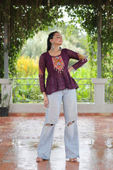 Georgette Schiffli work with  Kutchi Gamthi Patch Work