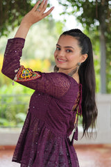 Georgette Schiffli work with  Kutchi Gamthi Patch Work