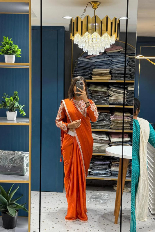 Heavy Rangoli ready to wear saree with Embroidery Blouse - Vastra Gehna