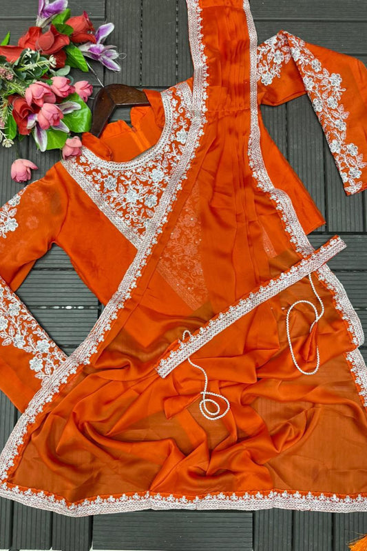 Heavy Rangoli ready to wear saree with Embroidery Blouse - Vastra Gehna