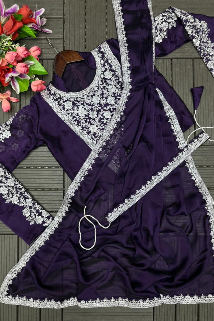 Heavy Rangoli ready to wear saree with Embroidery Blouse - Vastra Gehna
