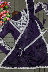 Heavy Rangoli ready to wear saree with Embroidery Blouse - Vastra Gehna