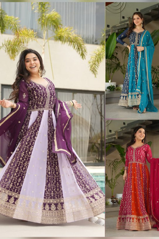 Rich Zari & Sequins Gown with dupatta - Vastra Gehna