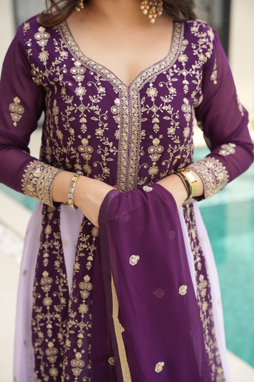 Rich Zari & Sequins Gown with dupatta - Vastra Gehna