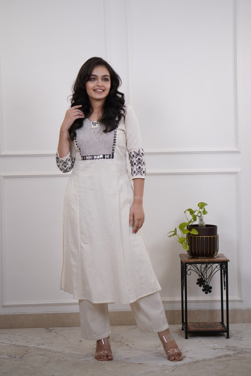 elegent white embroidary  Cotton Co-Ord Set - Vastra Gehna