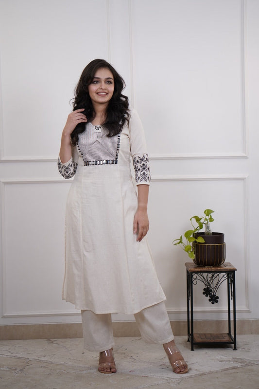 elegent white embroidary  Cotton Co-Ord Set - Vastra Gehna