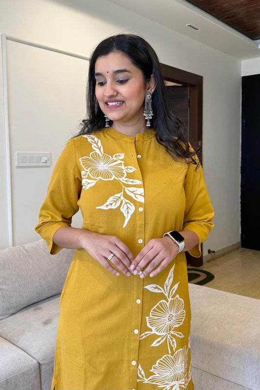 yellow suit with white embroidary  Cotton Co-Ord Set - Vastra Gehna