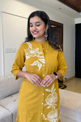 yellow suit with white embroidary  Cotton Co-Ord Set - Vastra Gehna