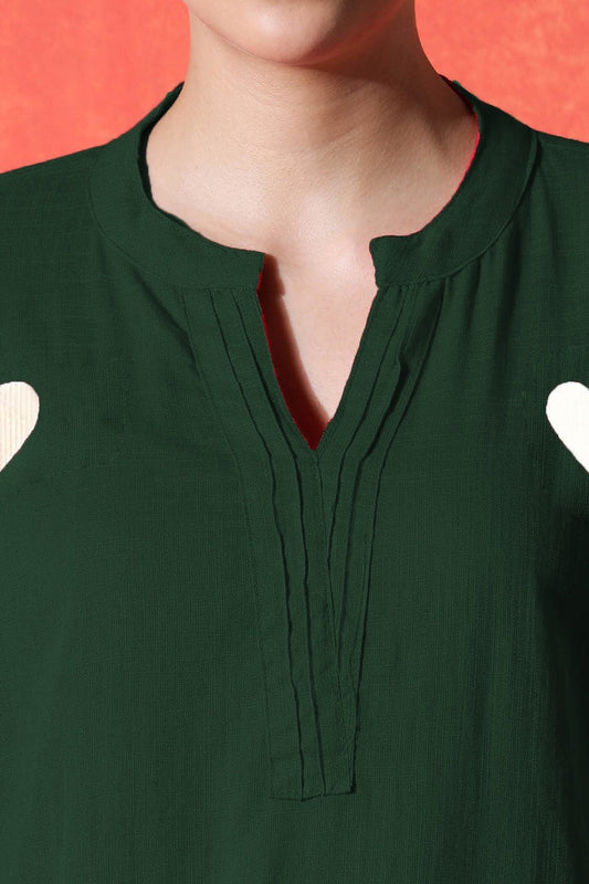 green suit with white heart print  on cotton Co-Ord Set - Vastra Gehna