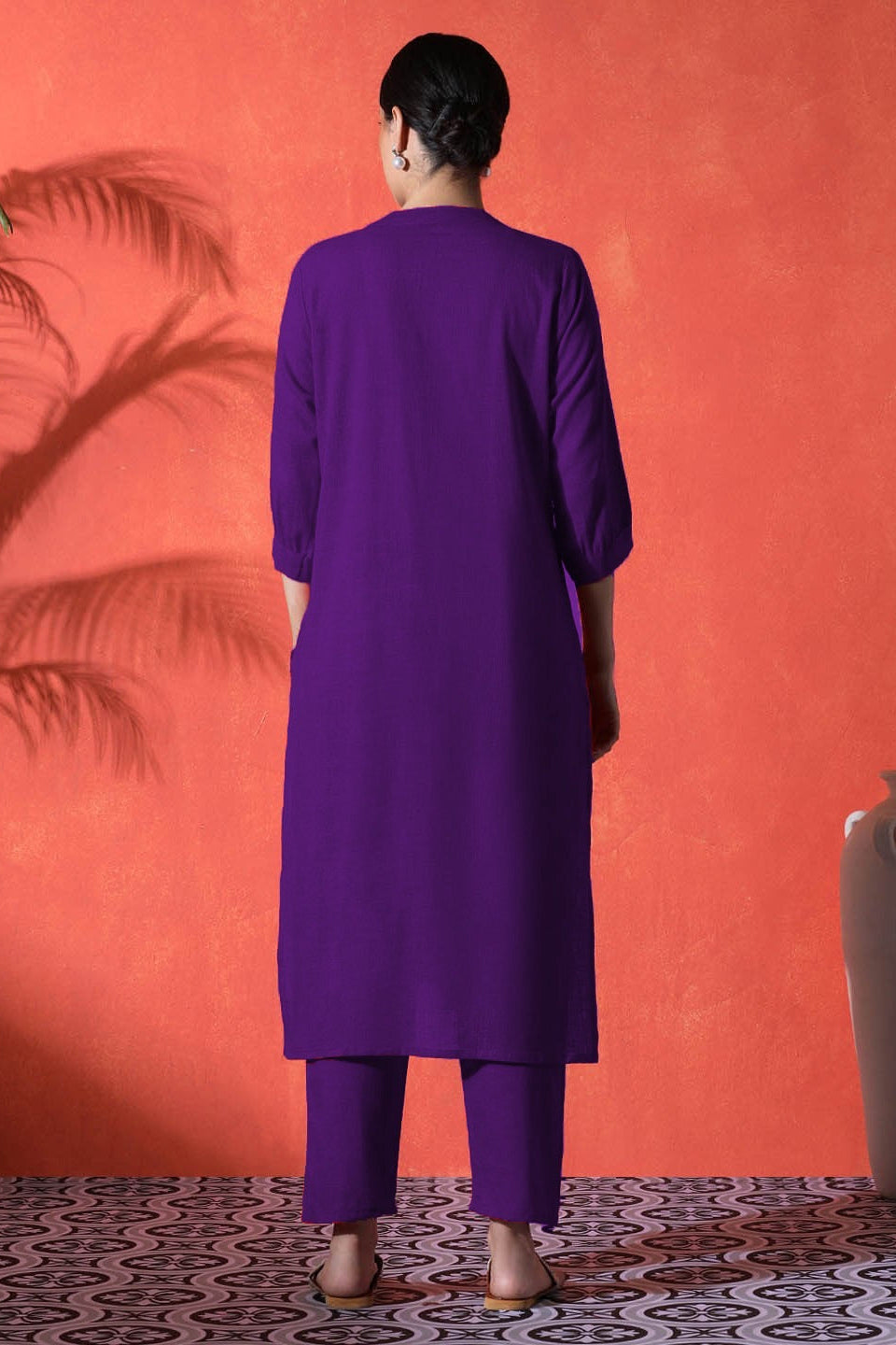purple suit with white heart print  on cotton Co-Ord Set - Vastra Gehna