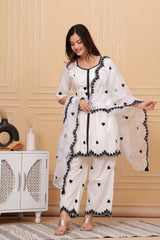 Our elegant designer  black thread work kurta & plazzo with dupatta co-ord set pure cotto - Vastra Gehna
