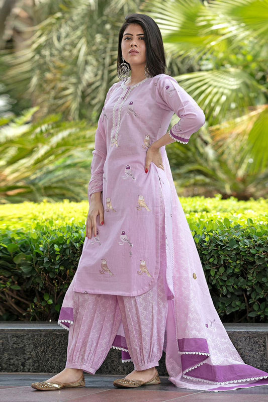 Our elegant designer  work kurta & plazzo with dupatta co-ord set pure cotton - Vastra Gehna