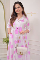 Our elegant designer printed kurta as gown set pure cotton. - Vastra Gehna