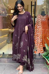 Our elegant designer printed kurta & plazzo with dupatta set pure cotton. - Vastra Gehna