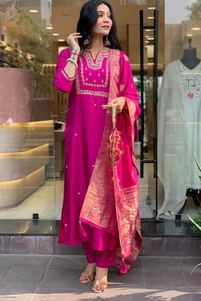 Our elegant designer printed kurta & plazzo with dupatta  as gown set pure cotton. - Vastra Gehna