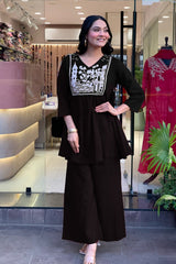 Our elegant designer thread kurta & plazzo  co-ord set pure cotton. - Vastra Gehna