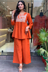 Our elegant designer thread kurta & plazzo  co-ord set pure cotton. - Vastra Gehna
