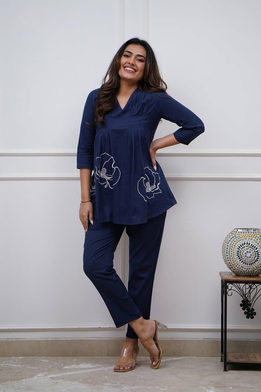 Our elegant designer printed kurta & plazzo  co-ord set set pure cotton - Vastra Gehna