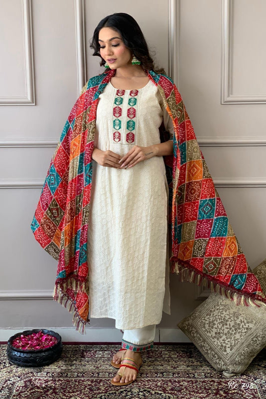 Our elegant  designer printed kurta & plazzo with dupatta  co-ord set set pure cotton. - Vastra Gehna