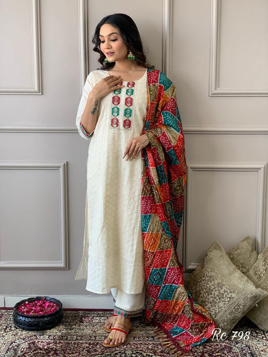 Our elegant  designer printed kurta & plazzo with dupatta  co-ord set set pure cotton. - Vastra Gehna
