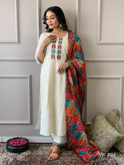 Our elegant  designer printed kurta & plazzo with dupatta  co-ord set set pure cotton. - Vastra Gehna