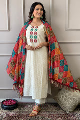 Our elegant  designer printed kurta & plazzo with dupatta  co-ord set set pure cotton. - Vastra Gehna