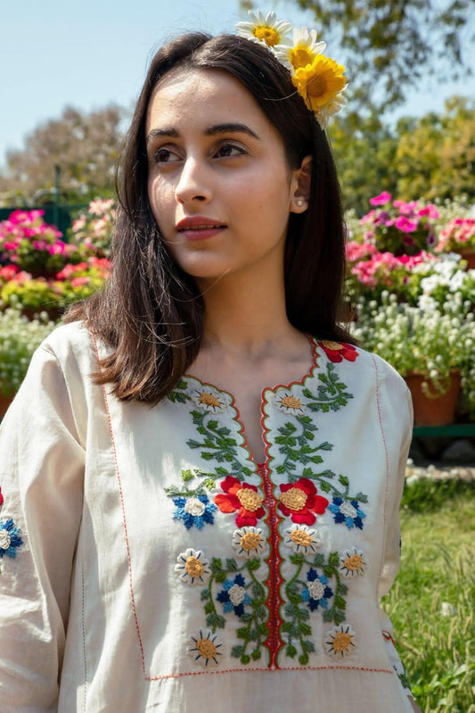 Our elegant designer Embroidary  work  kurta with plazzo co-ord set pure cotton - Vastra Gehna
