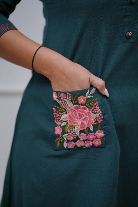 Our elegant designer Embroidary pocket style  work  kurta with plazzo co-ord set pure cotton - Vastra Gehna