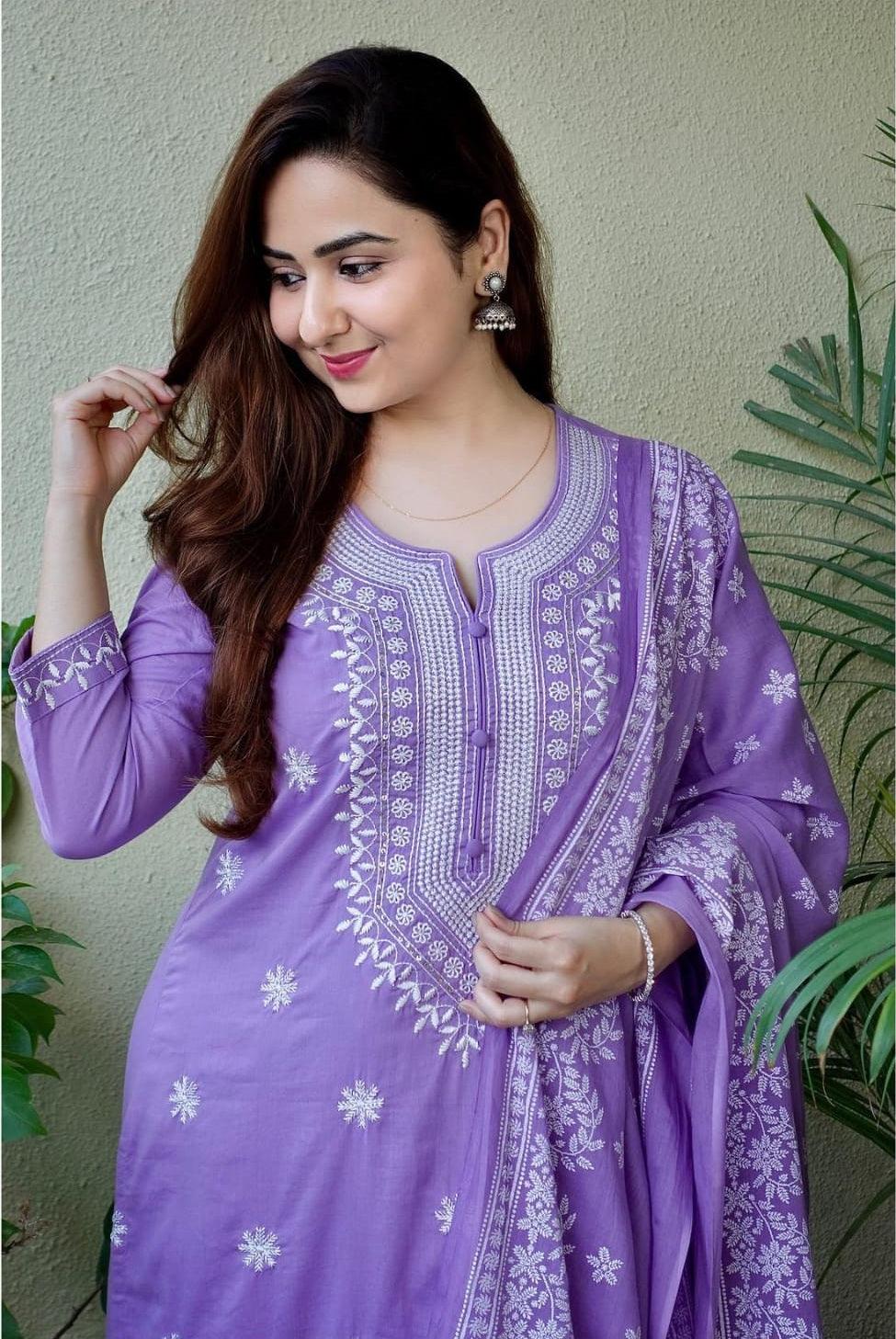 Our elegant designer printed kurta plazzo with dupatta co-ord set set pure cotton. - Vastra Gehna
