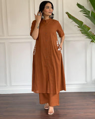 Our elegant designer kurta with pant co-ord set set pure cotton.