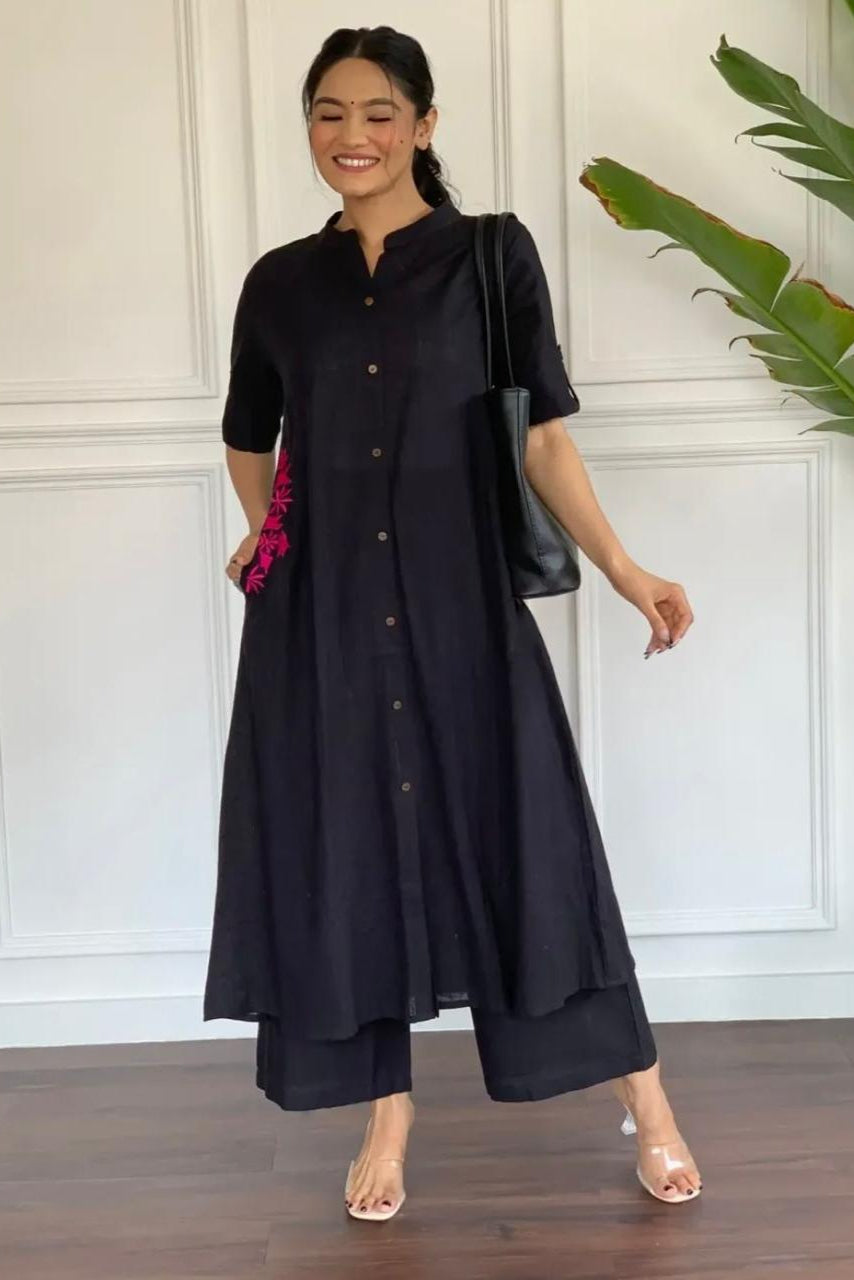 Our elegant designer Embroidary work & kurta with plazzo co-ord set pure cotton - Vastra Gehna