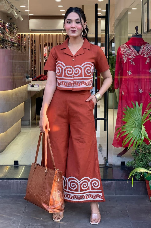 Pale Red Embroidered Cotton Co-Ord Set - Vastra Gehna