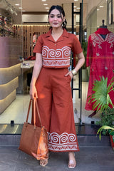 Pale Red Embroidered Cotton Co-Ord Set - Vastra Gehna