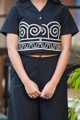 Our elegant designer printed crop top with Pant