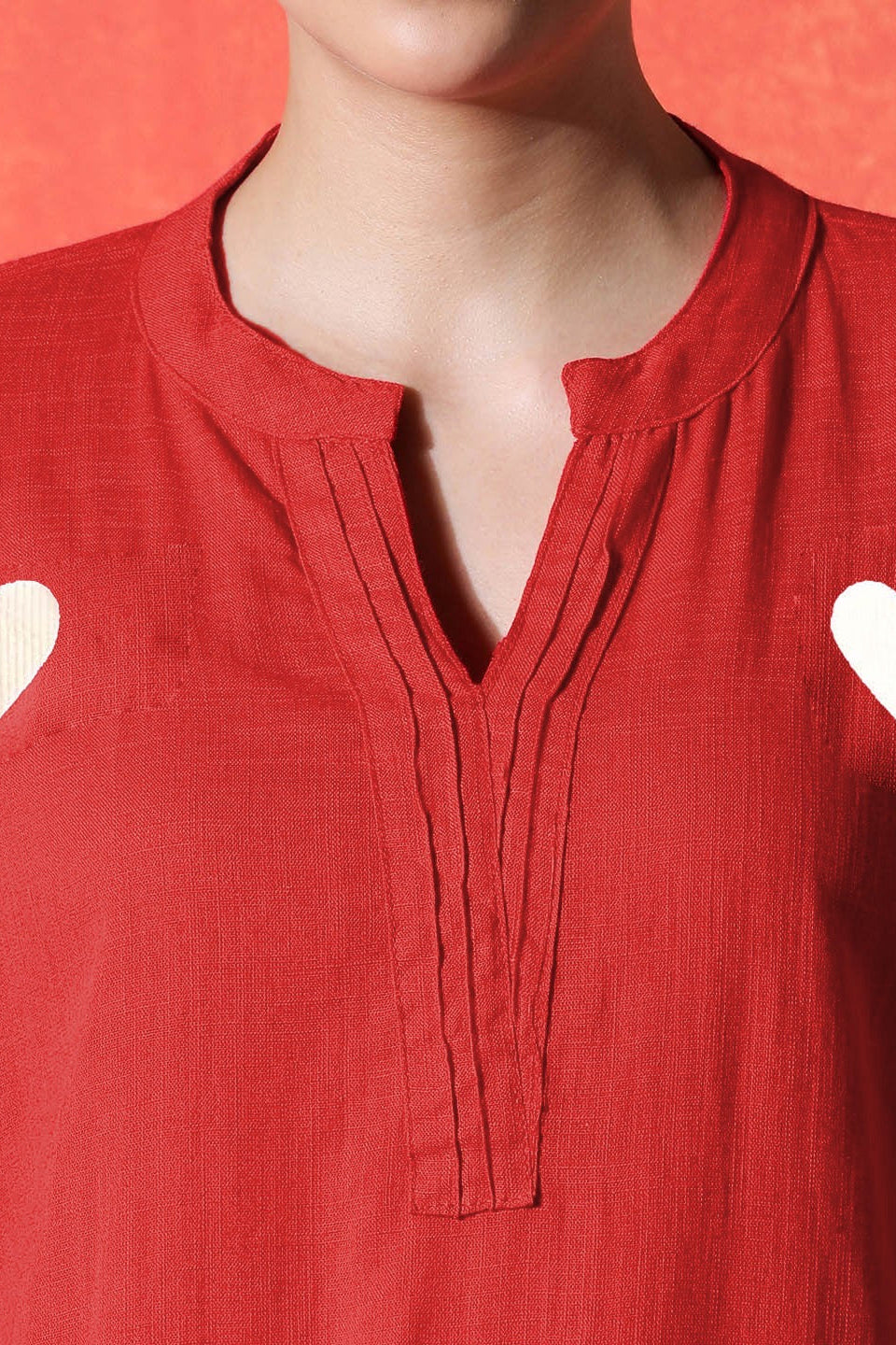 red suit with white heart print  on cotton Co-Ord Set - Vastra Gehna