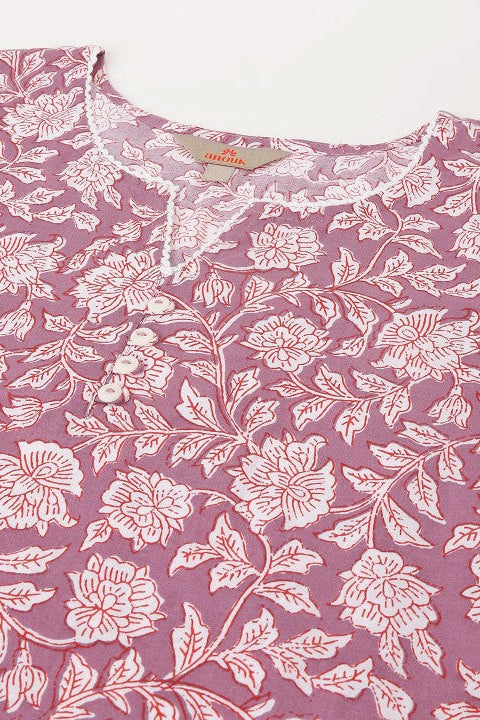 Our elegant purple  printed kurta wih plazzo co-ord set - Vastra Gehna