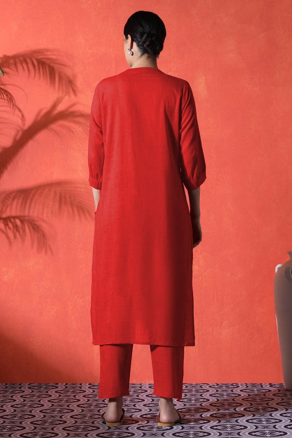 red suit with white heart print  on cotton Co-Ord Set - Vastra Gehna