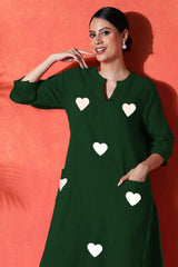 green suit with white heart print  on cotton Co-Ord Set - Vastra Gehna