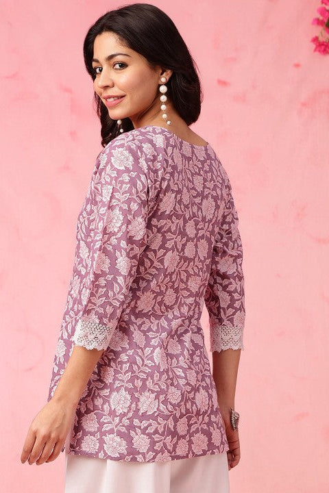 Our elegant purple  printed kurta wih plazzo co-ord set - Vastra Gehna