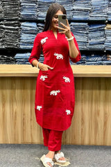 Our elegant designer printed work multicolours  kurta with plazzo co-ord set pure cotton