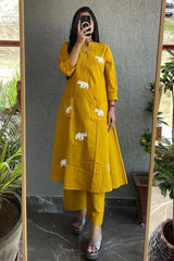 Our elegant designer printed work multicolours  kurta with plazzo co-ord set pure cotton