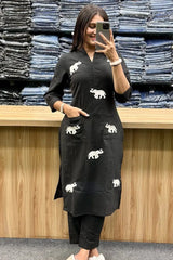 Our elegant designer printed work multicolours  kurta with plazzo co-ord set pure cotton