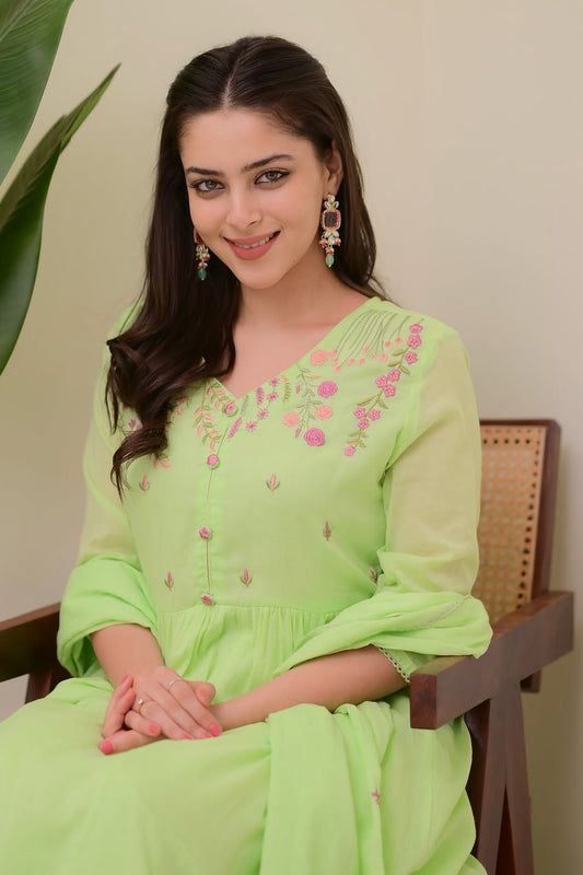 Our elegant designer Embroidary work  dupatta  with kurta & plazzo  co-ord set pure cotton - Vastra Gehna