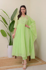 Our elegant designer Embroidary work  dupatta  with kurta & plazzo  co-ord set pure cotton - Vastra Gehna